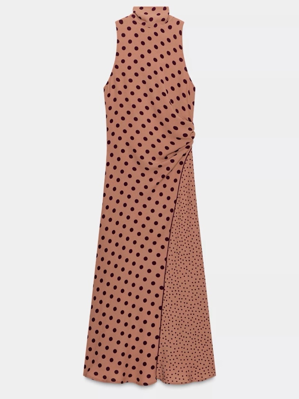 Zara Tied Polka Dot Midi Dress in Dusty Rose